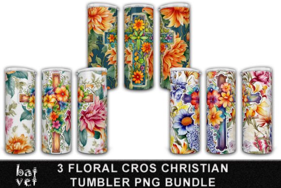 Boho Floral Cross Tumbler PNG Bundle for Crafts