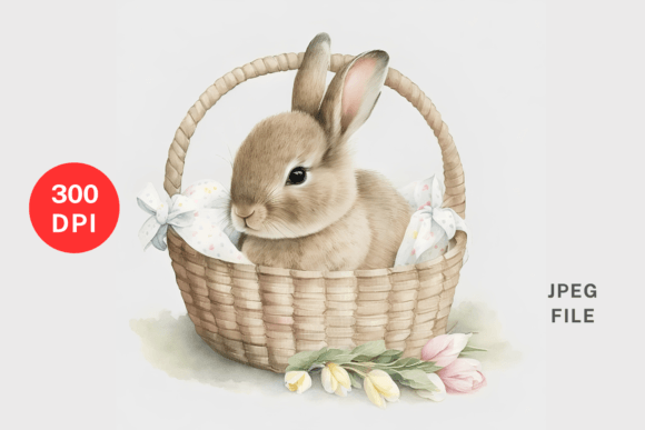 Easter Bunny in Basket Illustrations
