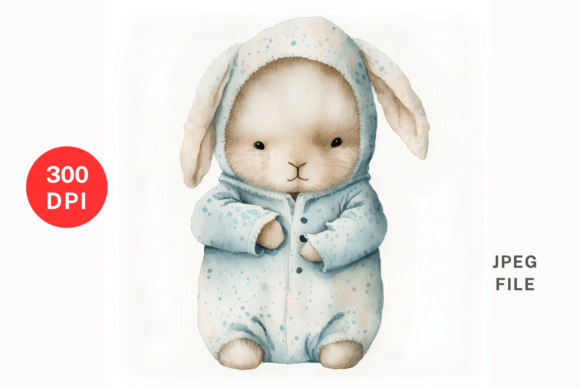 Easter Bunny in Pajamas Illustrations