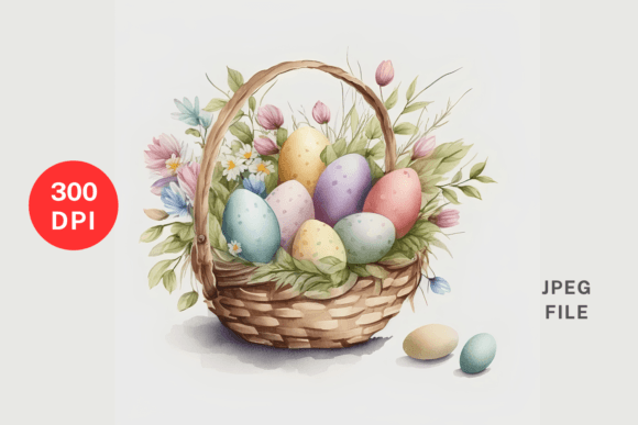 Easter Eggs Floral Basket Illustrations