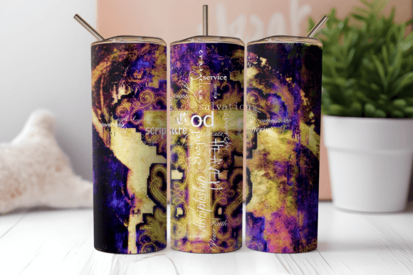 Grunge Cross and Words 20oz Tumbler Wrap Print Templates