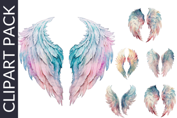 Watercolor Angel Wings Clipart and Illustrations