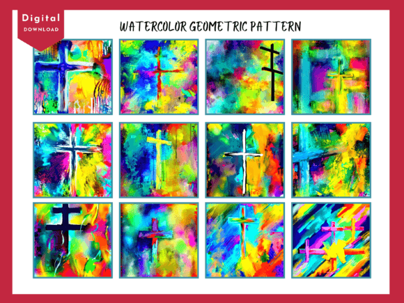 Watercolor Geometric Rainbow Pattern 18 and Patterns