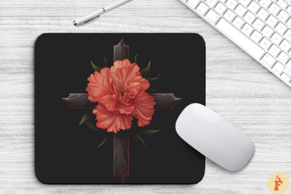 Wooden Cross with Carnation Flowers Backgrounds