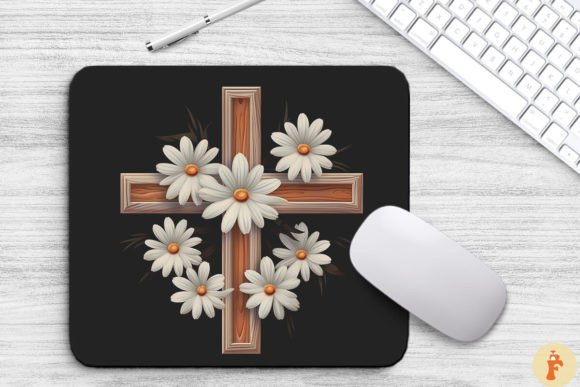 Wooden Cross with Daisy Flowers Backgrounds